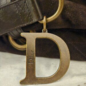 NWOT VINTAGE CHRISTIAN DIOR CHOCOLATE LEATHER SUEDE DRAWSTRING HOBO-FLAWLESS !!